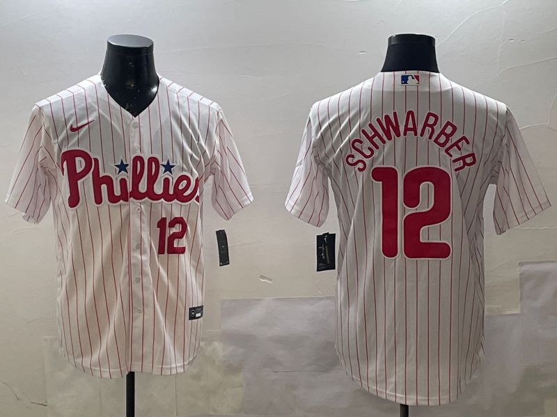 Men Philadelphia Phillies 12 Schwarber White stripe Game 2025 Nike MLB Jersey style 4